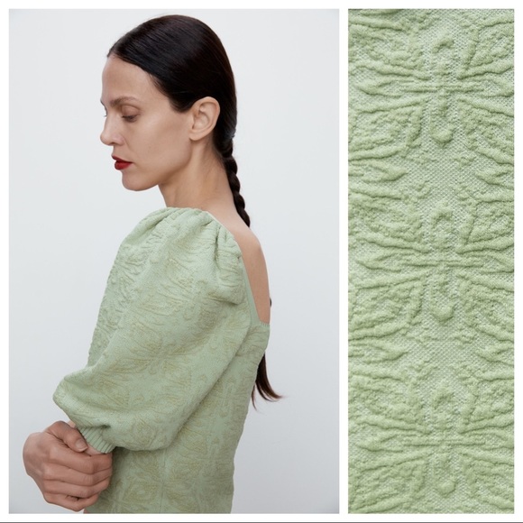 NWT. Zara Green Cropped Jacquard Top. Size M. - Picture 6 of 10